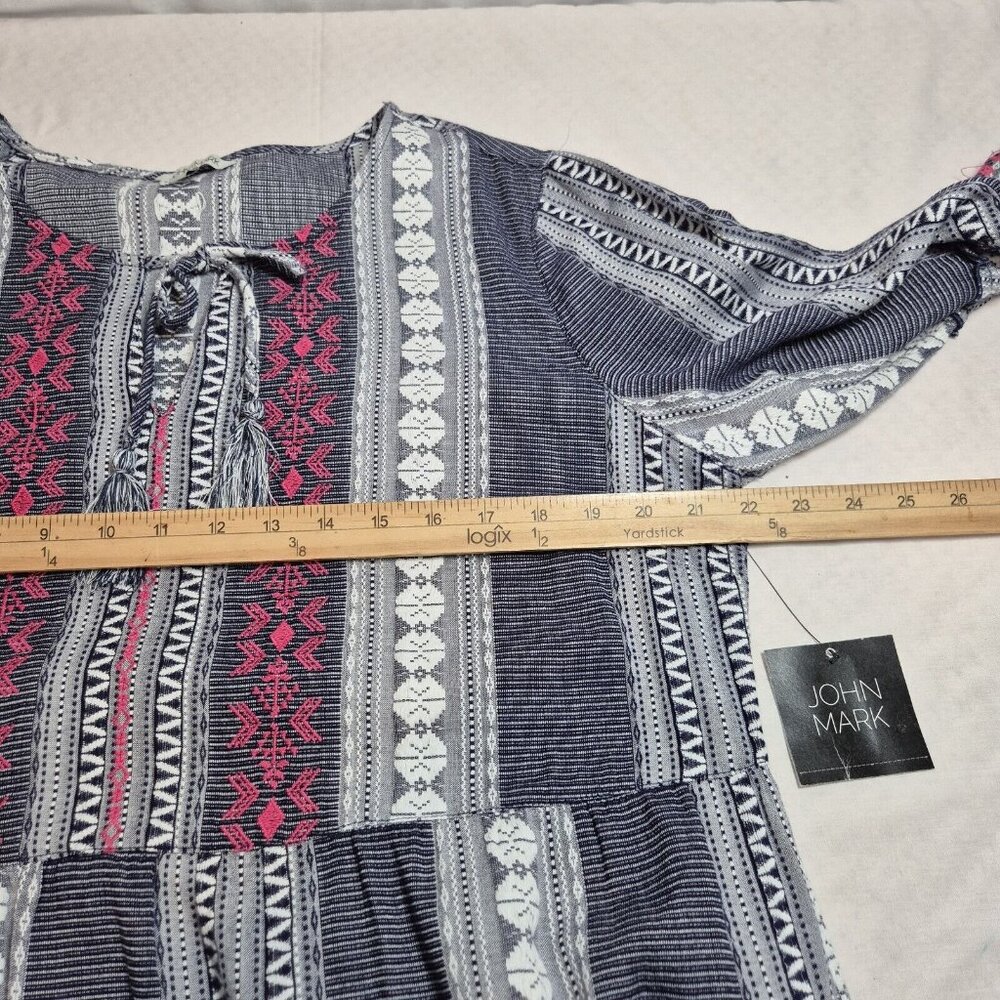 John Mark Women's Dress Size L Floral Embroidered Blue White Pink Stripe (29) - Picture 5 of 11